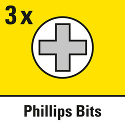 Incluye 3 puntas de estrella «Phillips» PH1/PH2/PH3