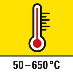 Temperatura del aire caliente predeterminable entre 50 °C y 650 °, en pasos de 10 grados